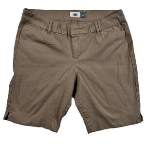 Old Navy Shorts Women's Flat Front Slit Pkt Stretch Chinos Hook & Latch Tan 12